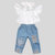 Trendy Off-Shoulder Top & Denim Jeans Set for Toddler Girls (1–6Y)